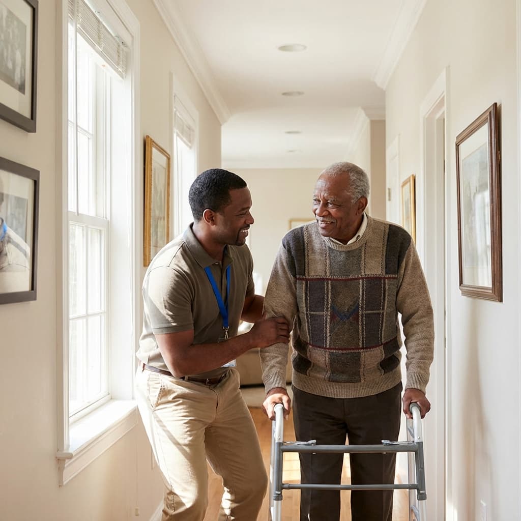 Caregiver helping client